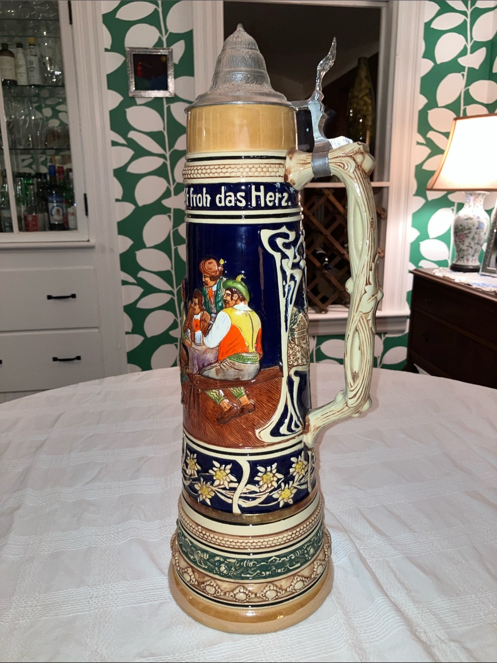 4L Vintage Gerz German Ceramic Beer Stein, 21-3/4” H, 7” Dia.